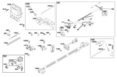 Controls Group Diagram and Parts List for 61G477-0007-J1 400000 - 699999 Briggs and Stratton Engine